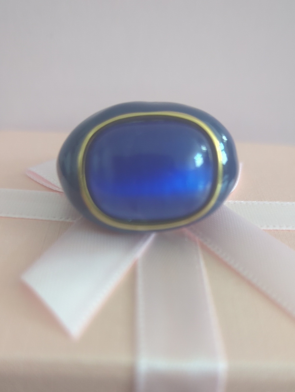 Blue Lapis Statement Ring with Gold Trim